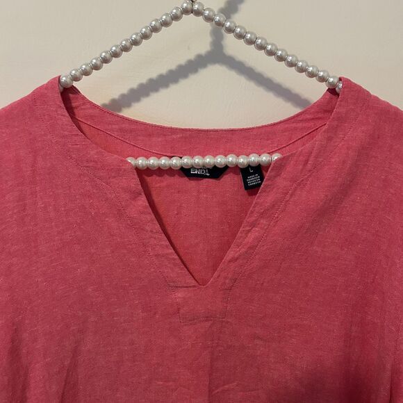 Lands End Tunic Shirt Womens Large Pink Linen Viscose beach coastal travel boho - Picture 6 of 11